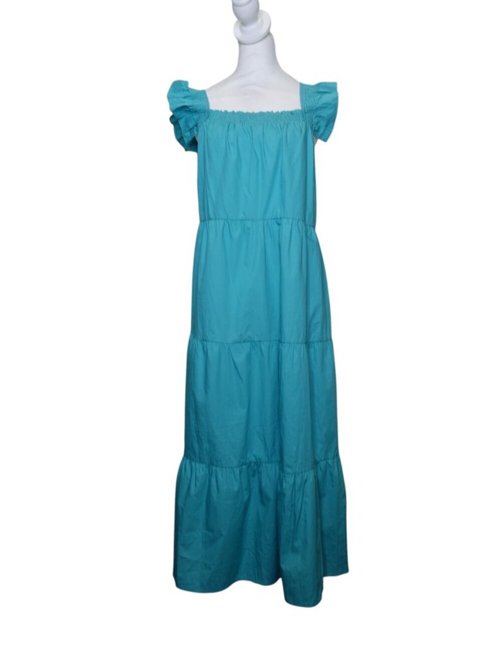 Moon River Cotton Women's Tiered Flutter sleeves A-Line dress size L Blue NEW